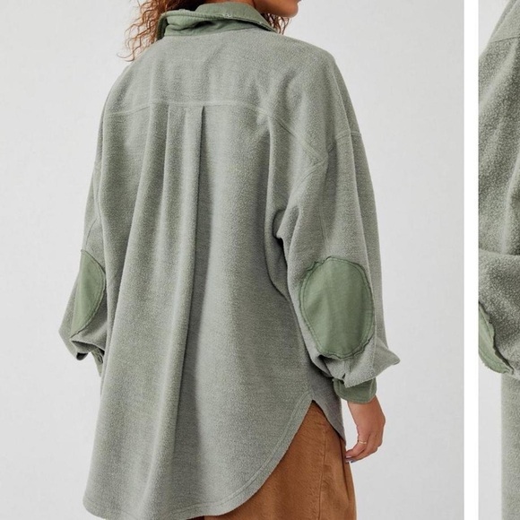 Free People Ruby Oversized Collared Shirt Jacket Shacket in Greyed Olive - M - Picture 3 of 9